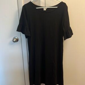Black J. Crew t-shirt dress with ruffled sleeves